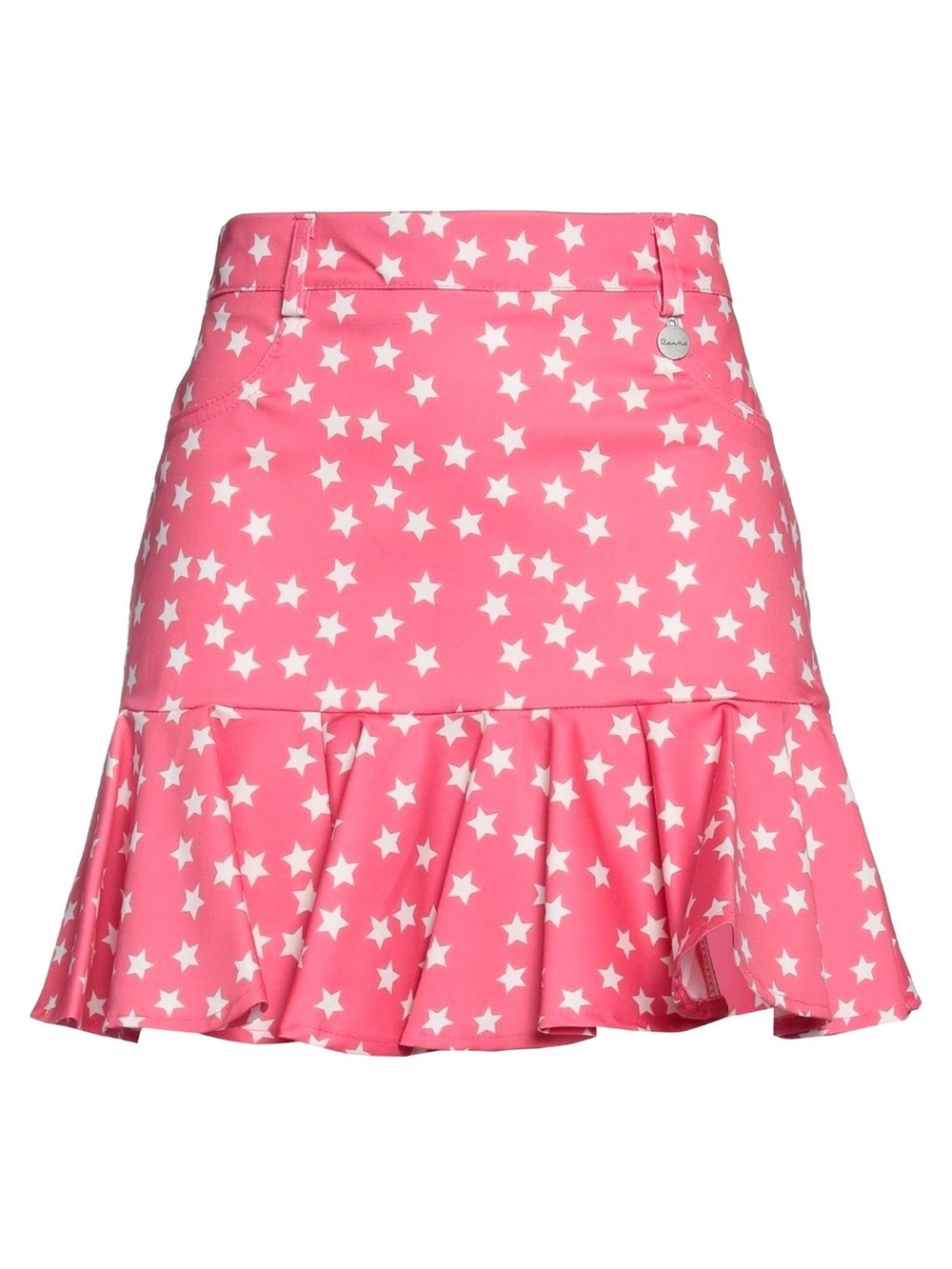 Star-Print Pink Ruffle Mini Skirt